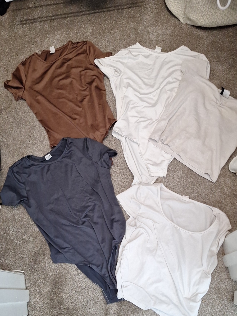 Kids Short-Sleeve Bodysuit - White, Brown, Charcoal With 2 White Crop Tops